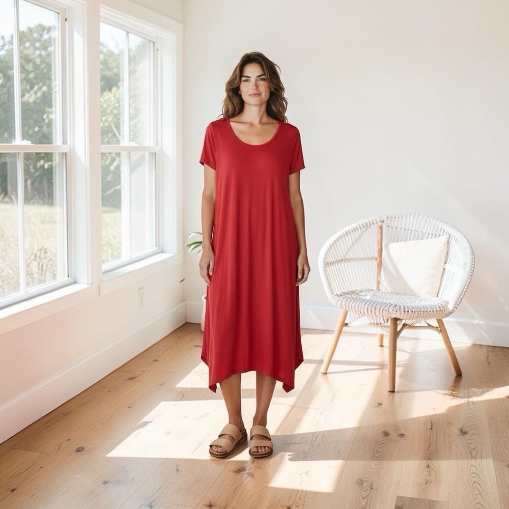 Eileen Fisher Hemp Quiet Luxe Cotton Normcore Relax Lagenlook Shift Dress L Red